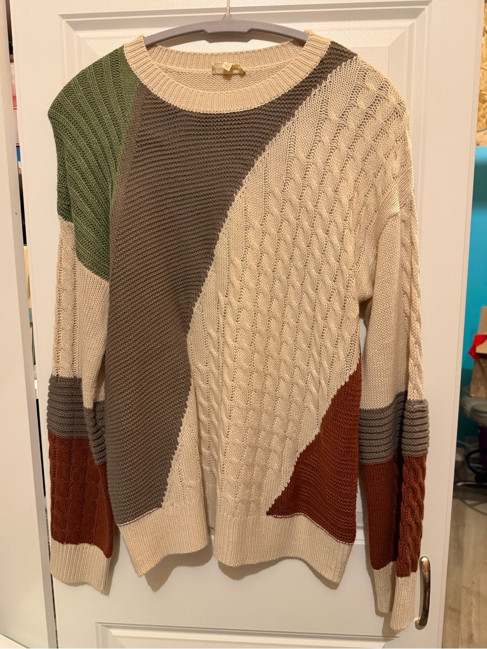 Hem & Thread Colorblock Cable Knit Oversized Sweater Women’s Small